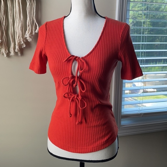 Free People Orange Lace-Up Blouse - Picture 2 of 5